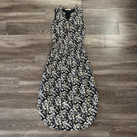 EUC Banjanan Floral Maxi Dress Size Small Black 100% Cotton Sleeveless Layering - Picture 2 of 15